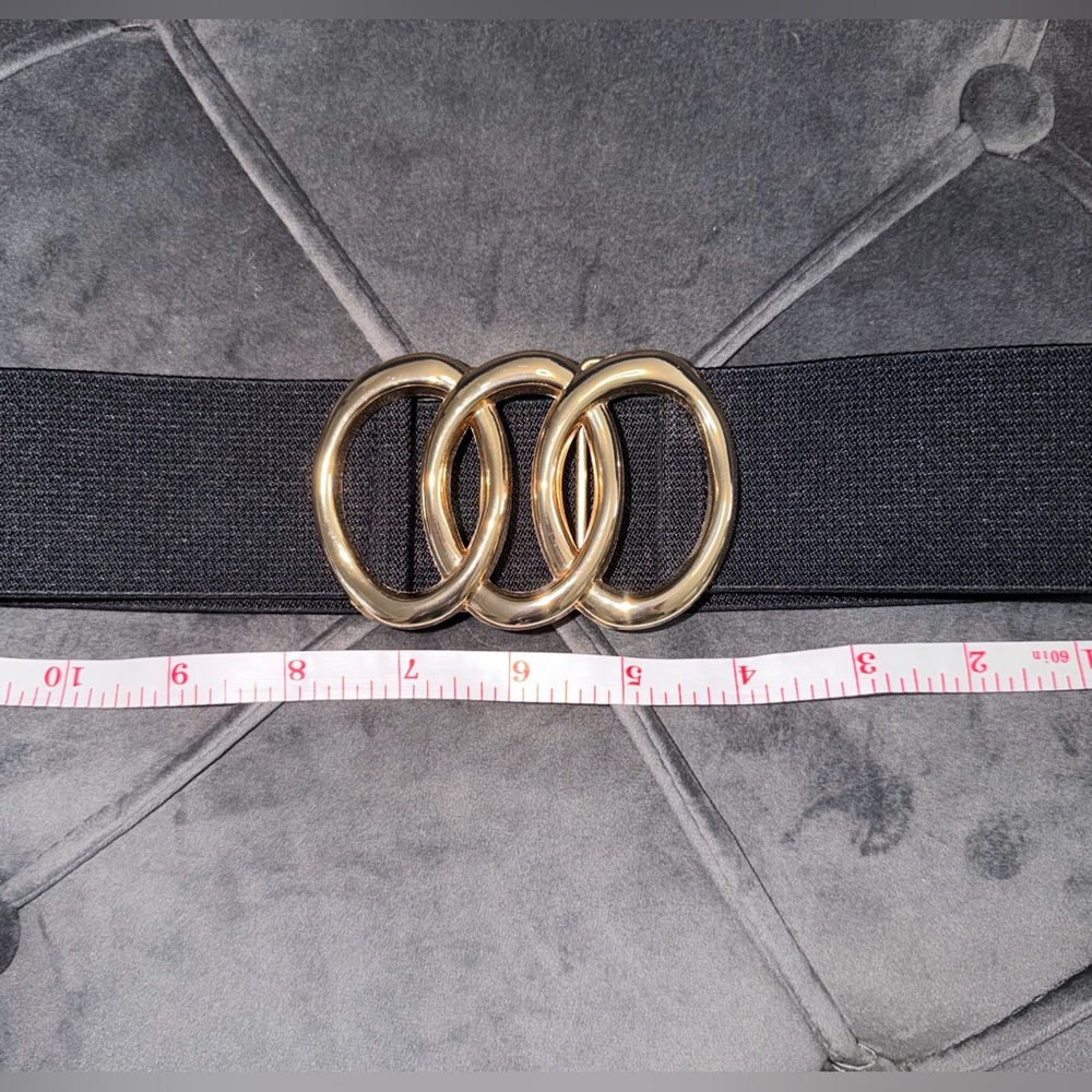 Women’s Elegant Black and Gold Elastic Stretch Stylish Waist Belt